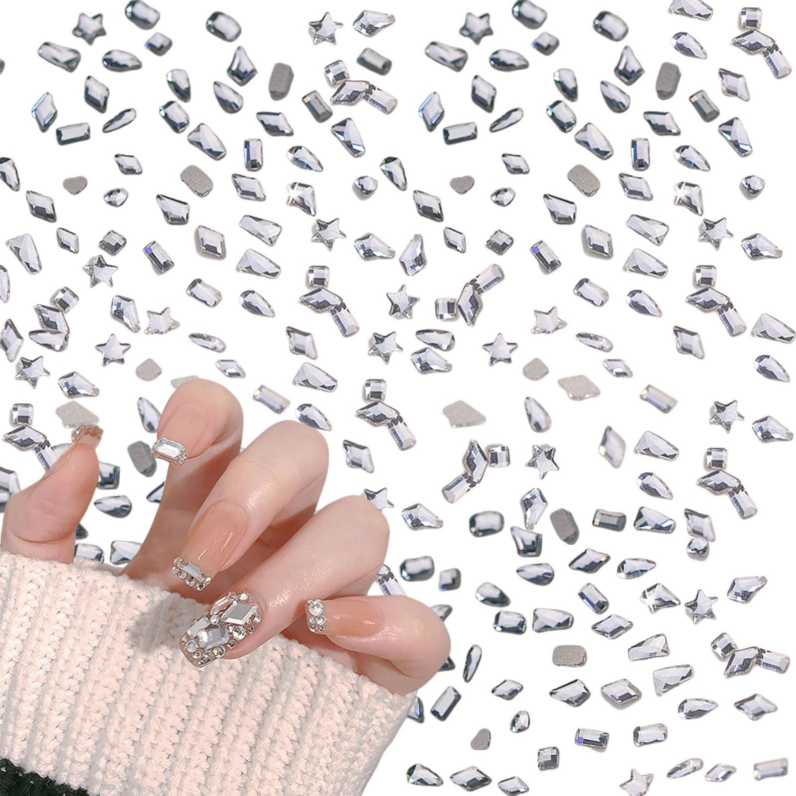 Стрази для нігтів Приблизно 100 штук Маленькі білі плоскі і дорогоцінні камені Змішані форми, фото №1