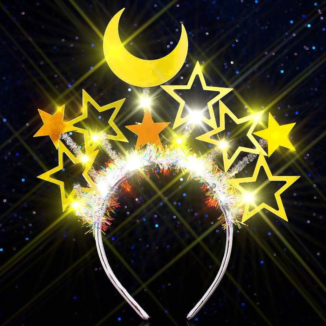 Обруч для волосся Зірка, Золотий LED, фото №4