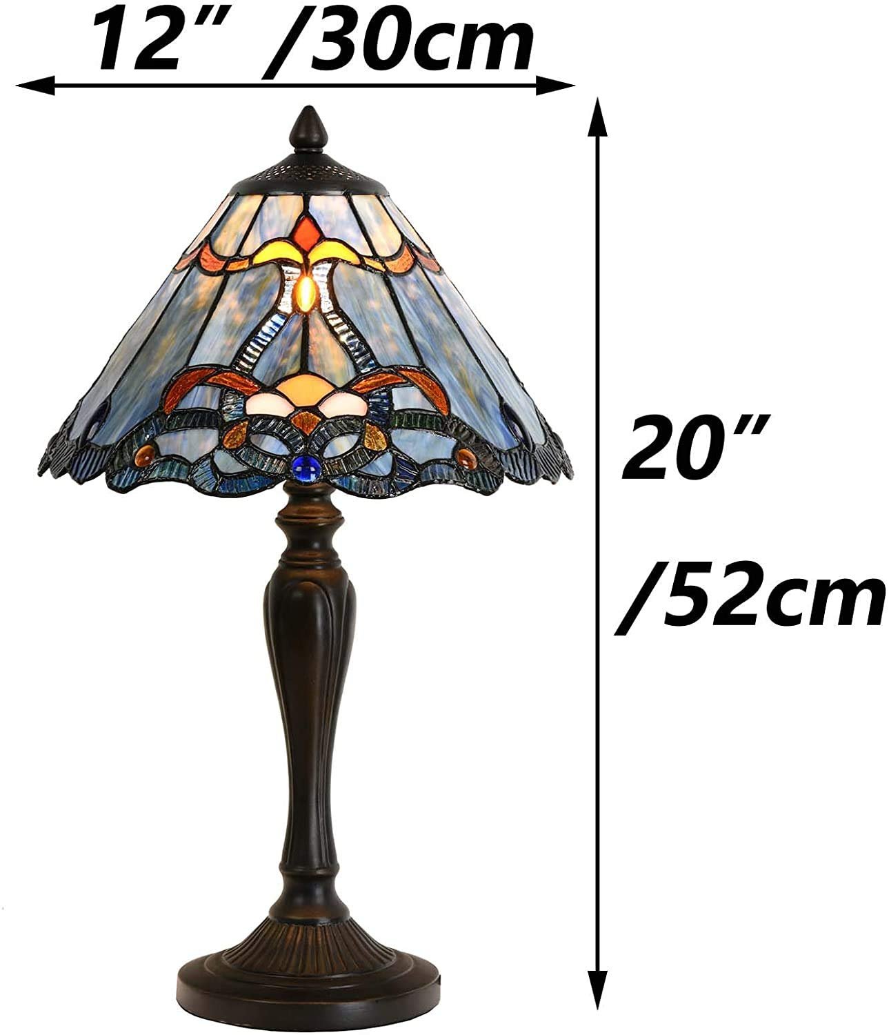 Настільна лампа Bieye Baroque L30683 вітражне скло в стилі Тіффані 12 дюймів завширшки 20 дюймів заввишки Синя, фото №6