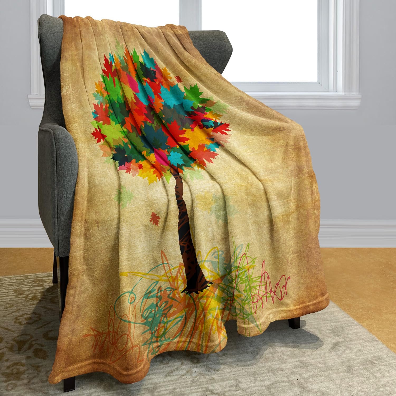 Покривало YISUMEI Фланелева М'яка Флісова Покривало Кольорове Дерево Ретро, 150 x 200 см, фото №2 Покривало YISUMEI Фланелева М'яка Флісова Покривало Кольорове Дерево Ретро, 150 x 200 см, фото №2