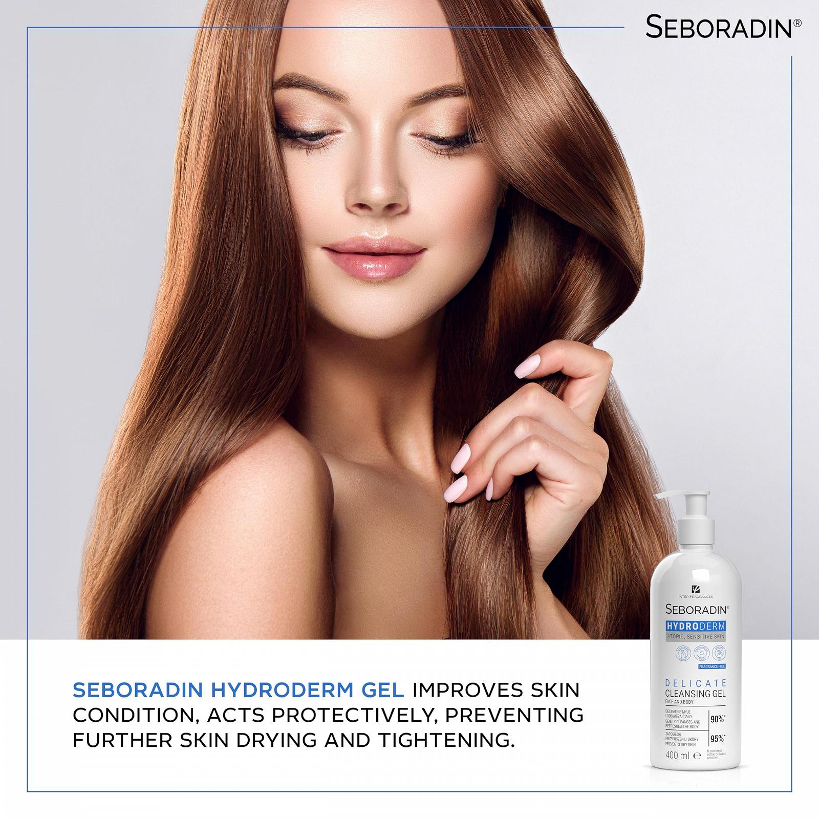 Гель для душу Seboradin Hydroderm для чутливої сухої атопічної шкіри для обличчя та тіла з D-пантенолом та олією насіння бавовни 400 мл, фото №5 Гель для душу Seboradin Hydroderm для чутливої сухої атопічної шкіри для обличчя та тіла з D-пантенолом та олією насіння бавовни 400 мл, фото №5