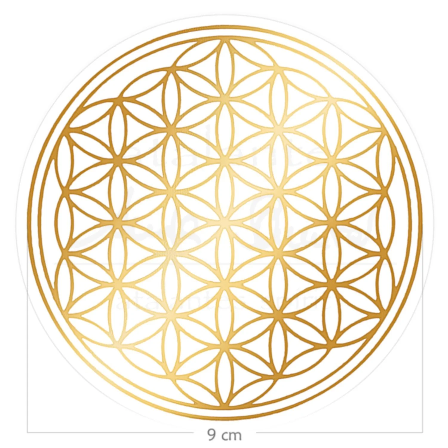 Наклейка Flower of Life 9 см прозора плівка золотиста 5 шт., фото №2