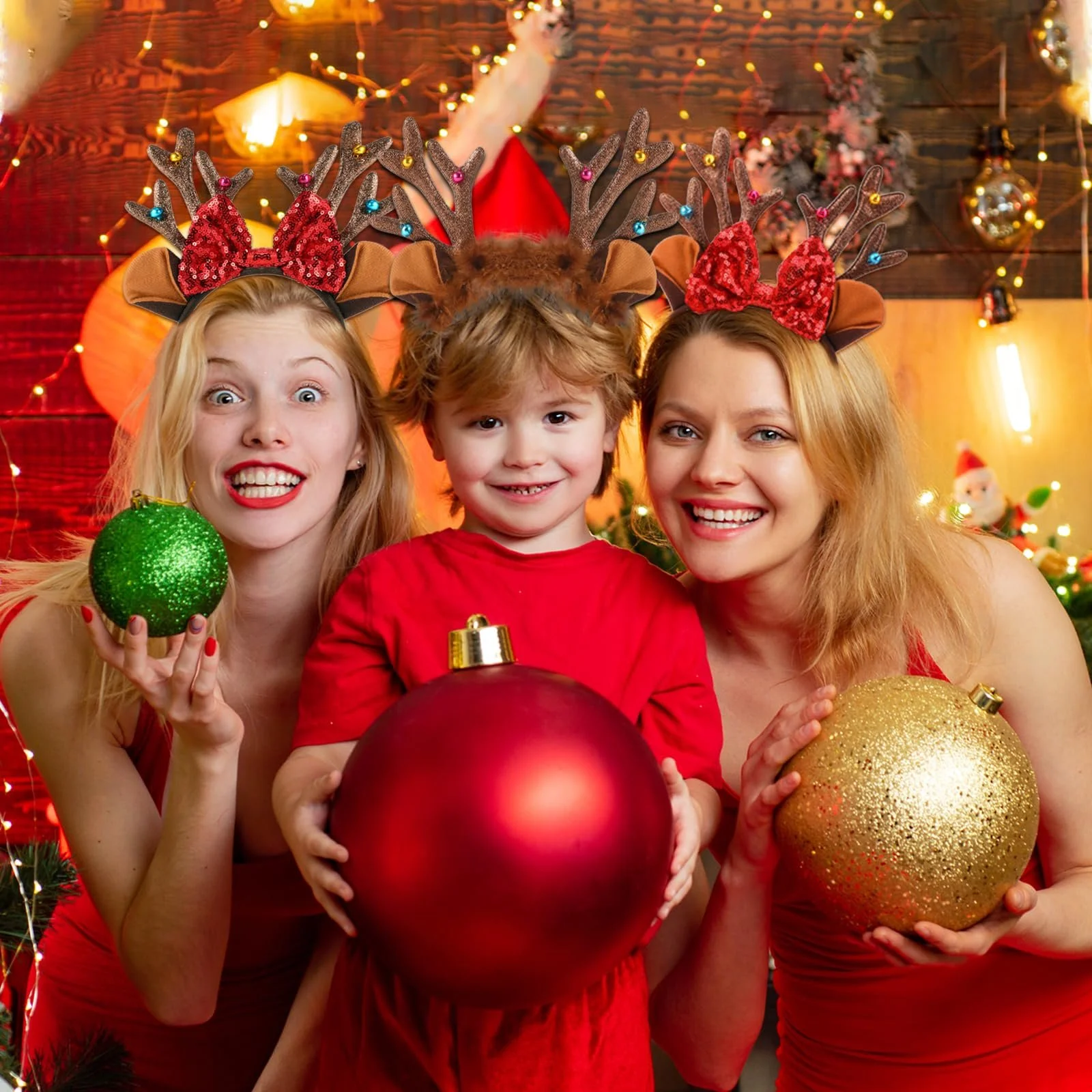 Різдвяний обруч з блискітками з вушками та рогами, фото №5