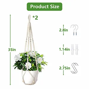Подвесные корзины макраме Набор из 2 шт хлопковые 89 см с крючками Белый synthetic.ua - Фото 1