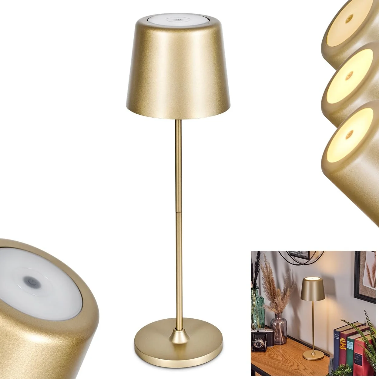 Настільна лампа Belece LED димована метал/пластик USB-C акумулятор 2 Ват 310 Люмен 3000 Кельвін золотий/білий, фото №1