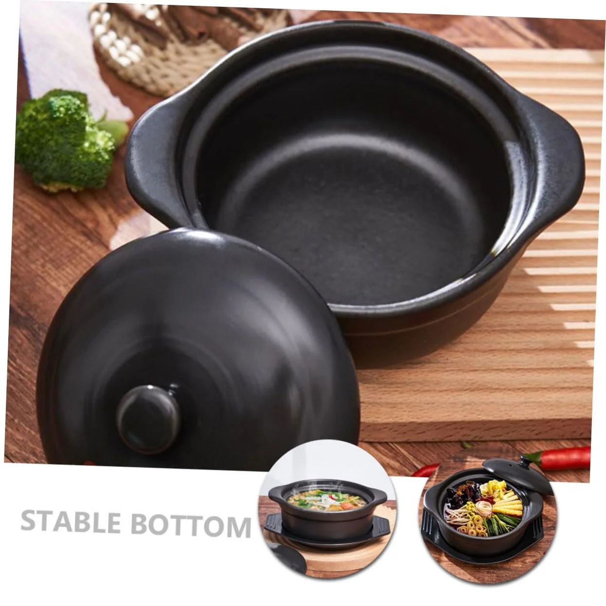 Горшок для приготовления керамический с крышкой и подставкой для супов и рагу, фото №6