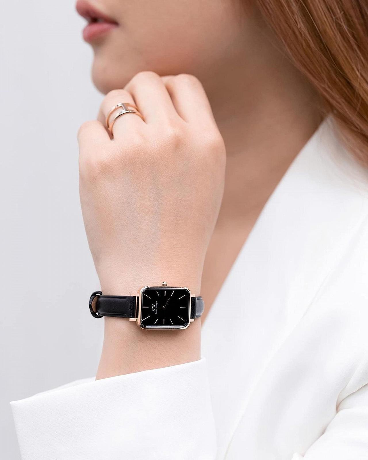 Часы Квадро Daniel Wellington Sheffield Ремешок из итальянской черной кожи, 20 x 26 мм, Розовое золото, DW00100435-AMZUK, фото №6
