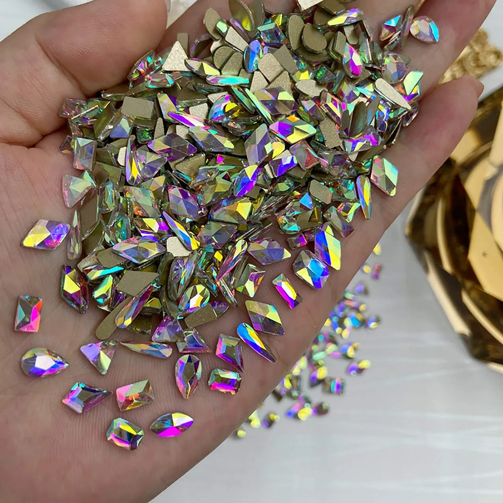 Стразы для ногтей Brussel, 50 шт, 3D геометрические, плоские стеклянные бусины, самодельные бриллиантовые бусины, разноцветные, фото №2