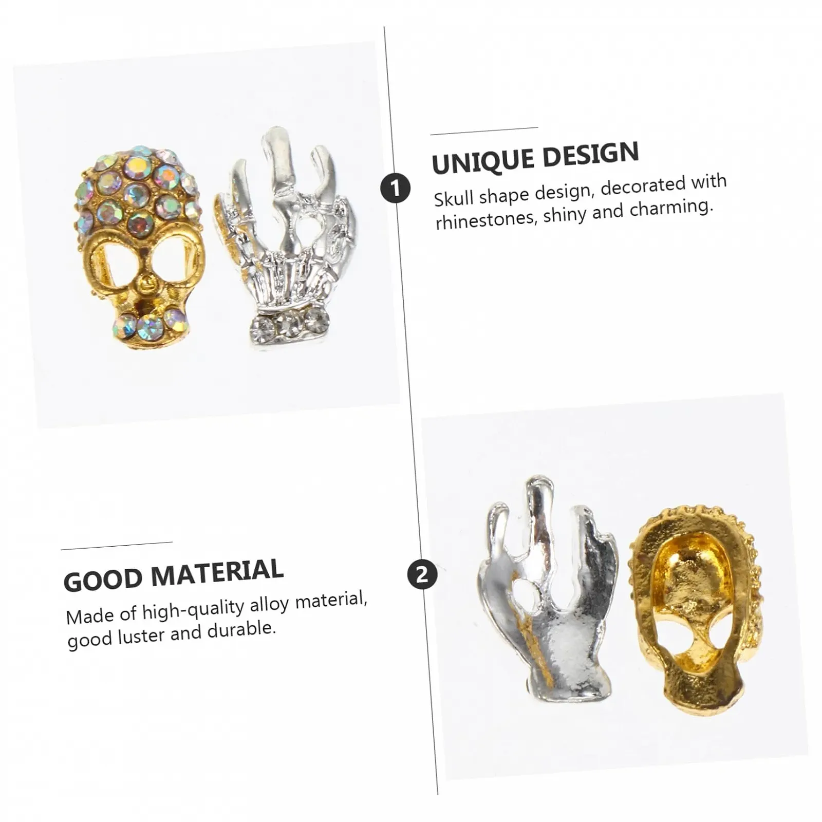 Подвески для ногтей Ipetboom 40 шт. со стразами, ювелирные изделия для ногтей в виде скелетов для творческого дизайна ногтей, идеально подходят для украшений в стиле Хэллоуин или готики, фото №3