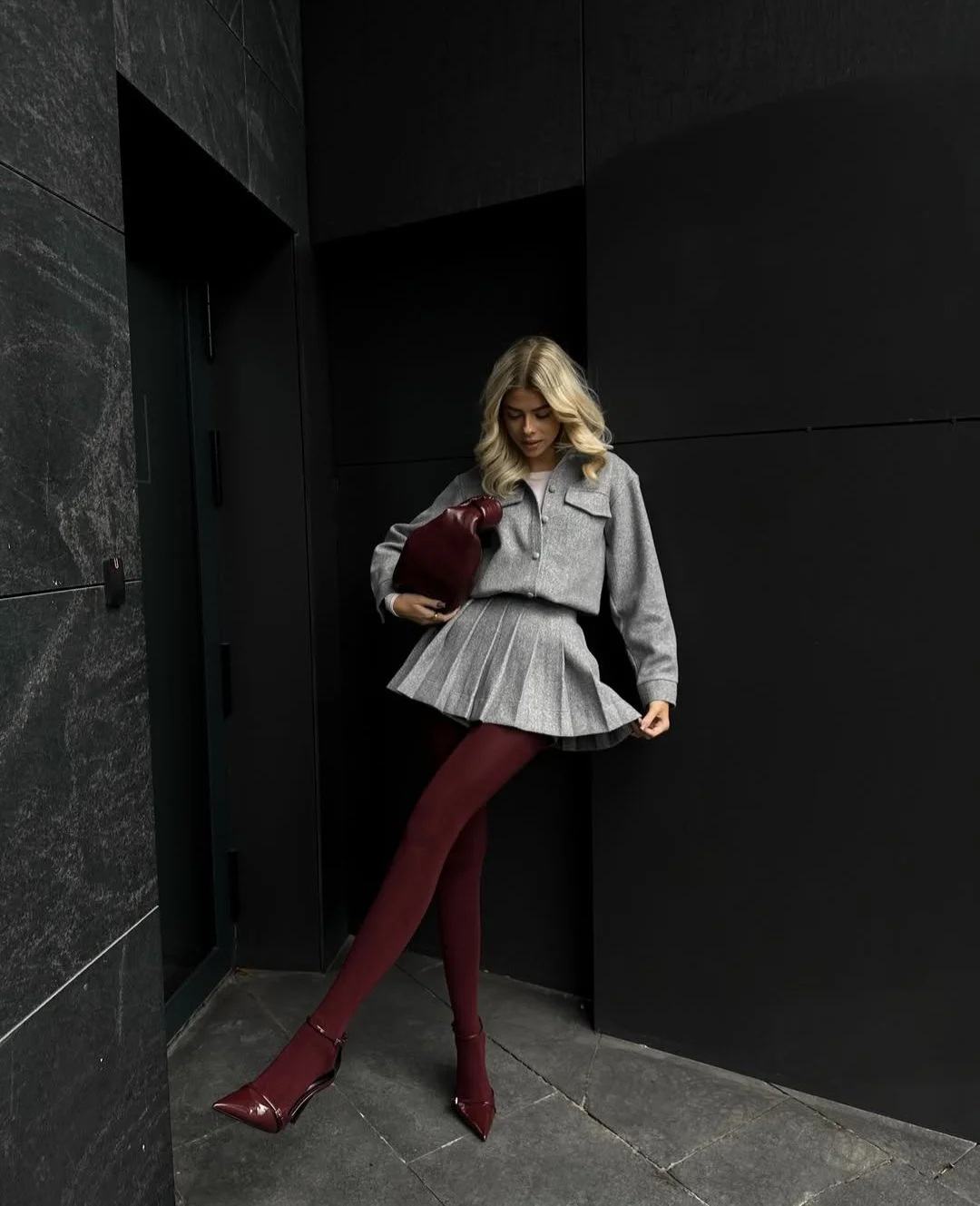 Бордові однотонні щільні бавовняні колготки для дівчини класичні без малюнка, фото №2