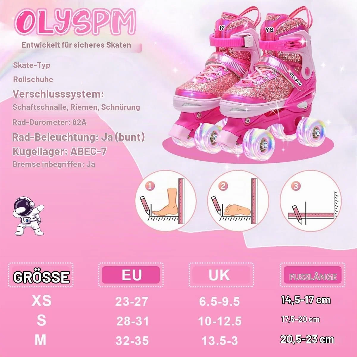 Роликові ковзани OLYSPM регульовані колеса, що світяться 4 розміри, фото №6
