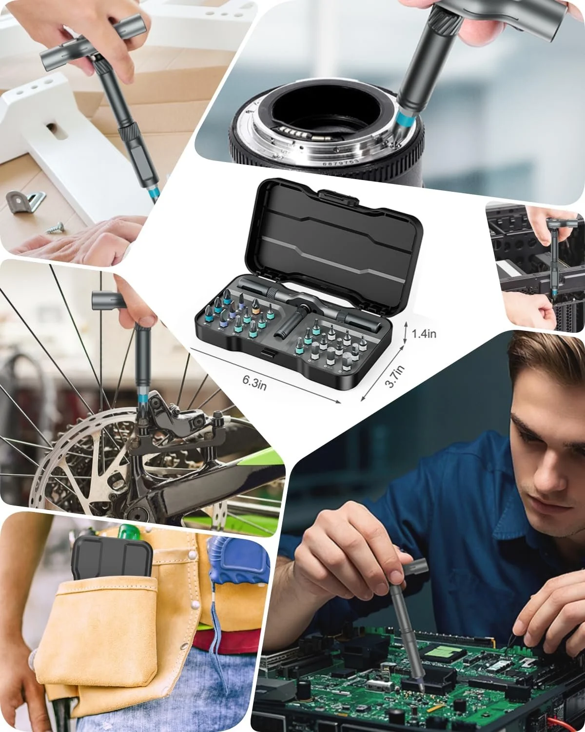 Набір прецизійних викруток ORIA 25-в-1 Магнітний, з тріскачкою, біти S2, Т-подібна ручка, фото №7