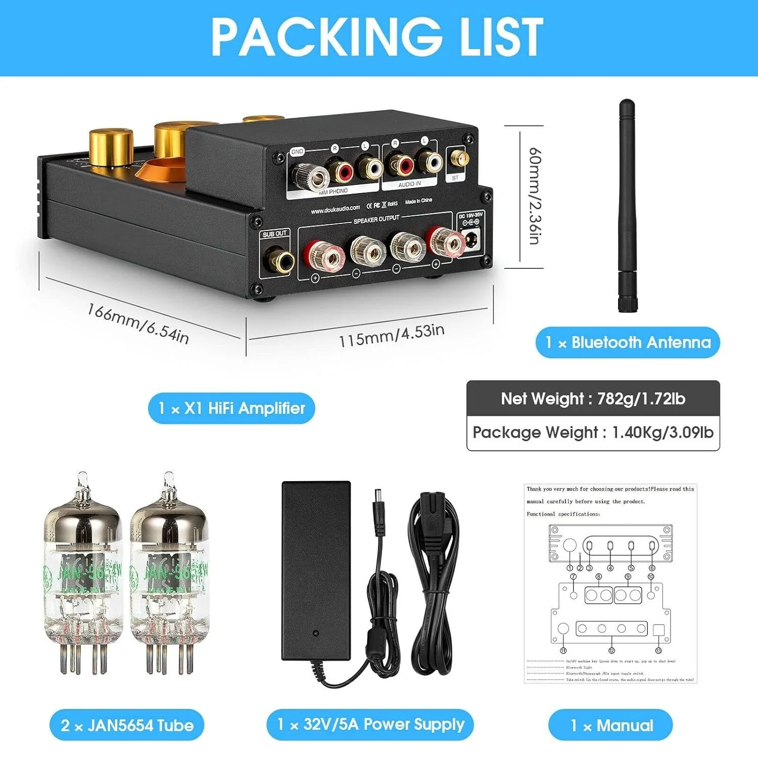 Ламповий підсилювач Douk Audio X1 / 160 Вт + 160 Вт Bluetooth RCA / Black, фото №9