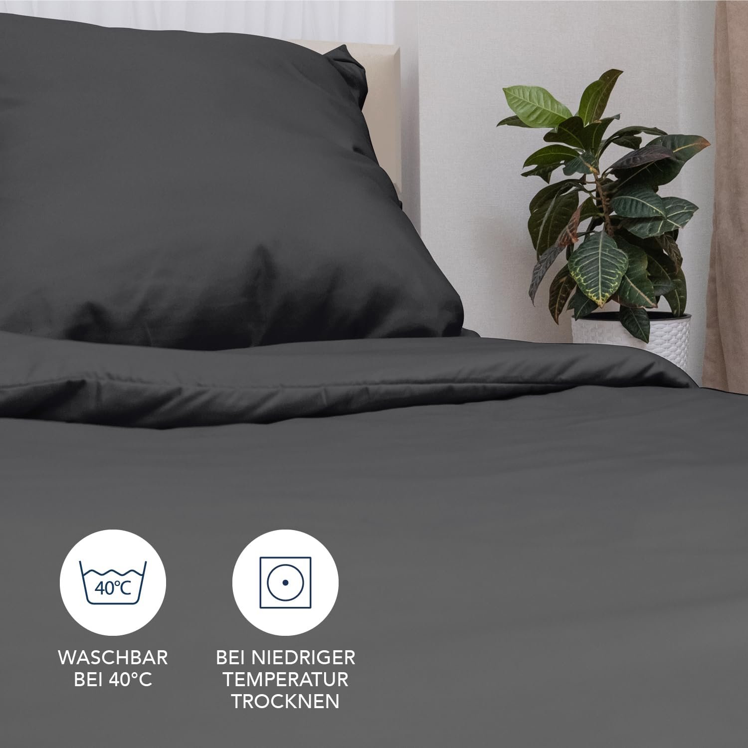 Комплект постельного белья Dreamzie 135 x 200 см с 1 наволочкой 80 x 80 см, темно-серый – пододеяльник 135 x 200 см, односпальная кровать из 100% микрофибры, фото №5