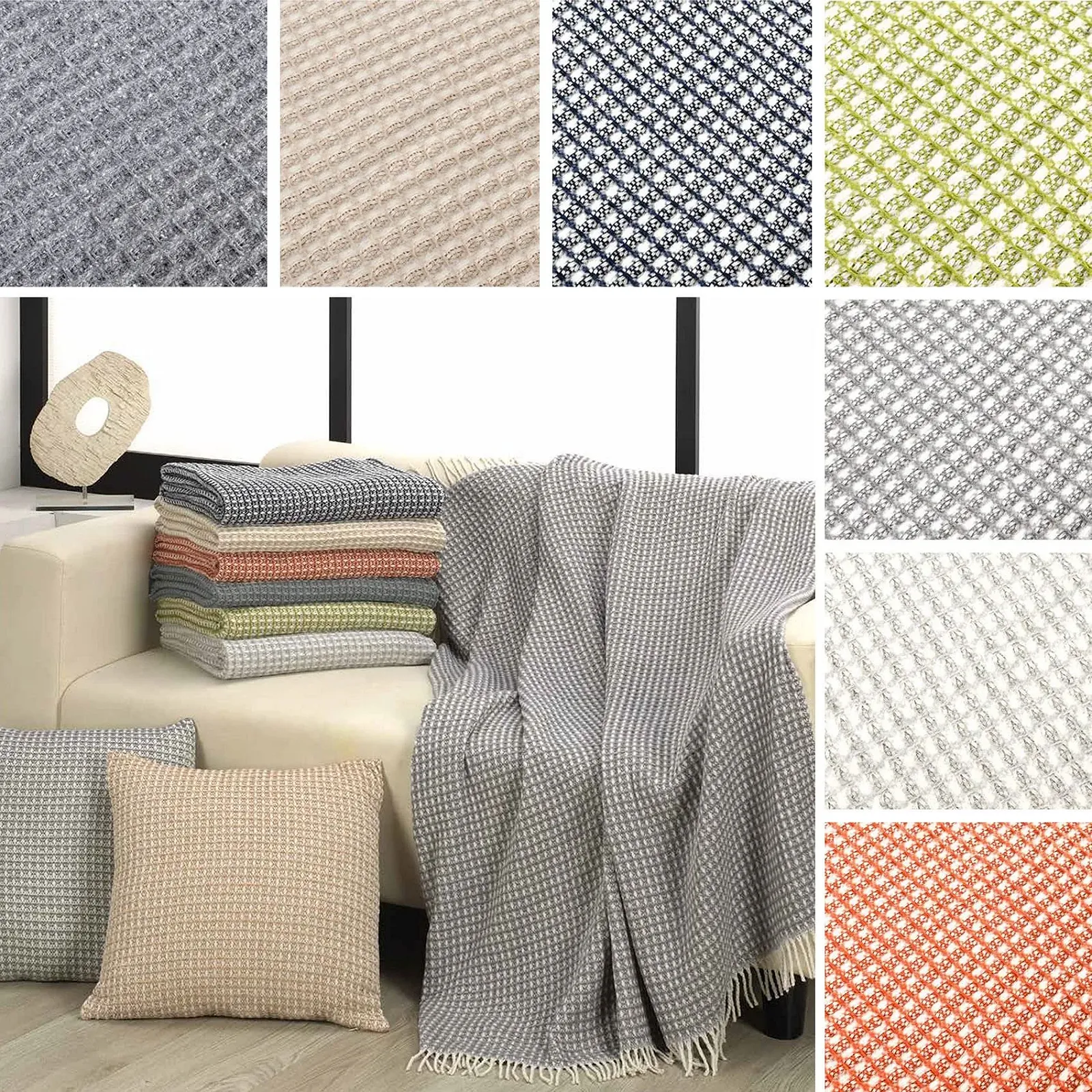 Покрывало ANRO Beatriz Плед, Накидка на диван, Покрывало на диван, Плед для гостиной, Покрывало на кровать с бахромой, 150 x 200 см, Бежевый, фото №2