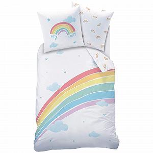 Комплект Постільної Білизни MTOnlinehandel Rainbow, Дитяча, Райдуга, Хмари, Зірки, Сердечка, 80 x 80 см, 135 x 200 см, 100% Бавовна - Фото 1