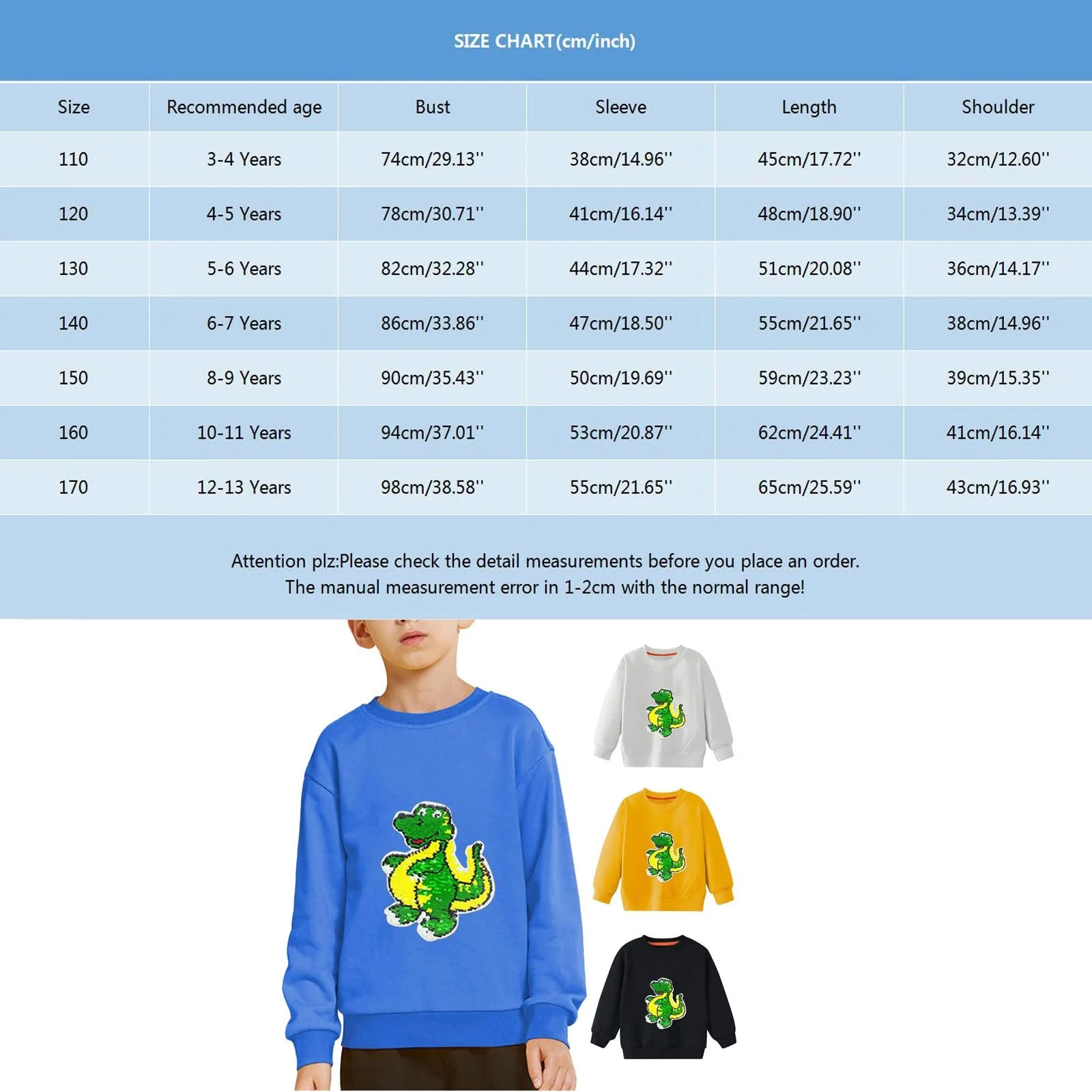 Худи для мальчиков и девочек Весна Разноцветные блестки Большие детские длинные рукава Повседневный мультяшный динозавр Узор для мальчиков Зимнее худи, фото №3