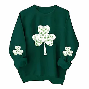 Женские Свитеры Толстовки Комфортные Топы Мягкие St Day Рубашки для Женщин Длинный Рукав Круглый Вырез Ирландские Толстовки Свободные Holy Пуловеры Декоративные Худи - Фото 1