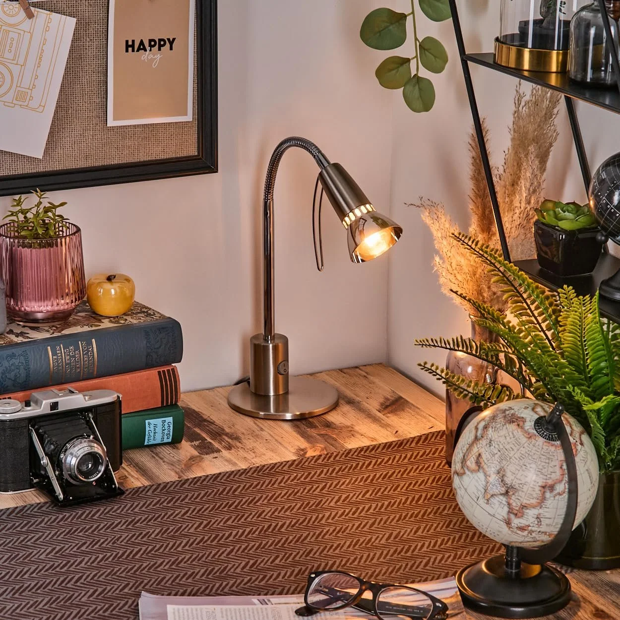 Настільна лампа HOFSTEIN Felan металева E14 Матовий нікель/Хром, фото №7