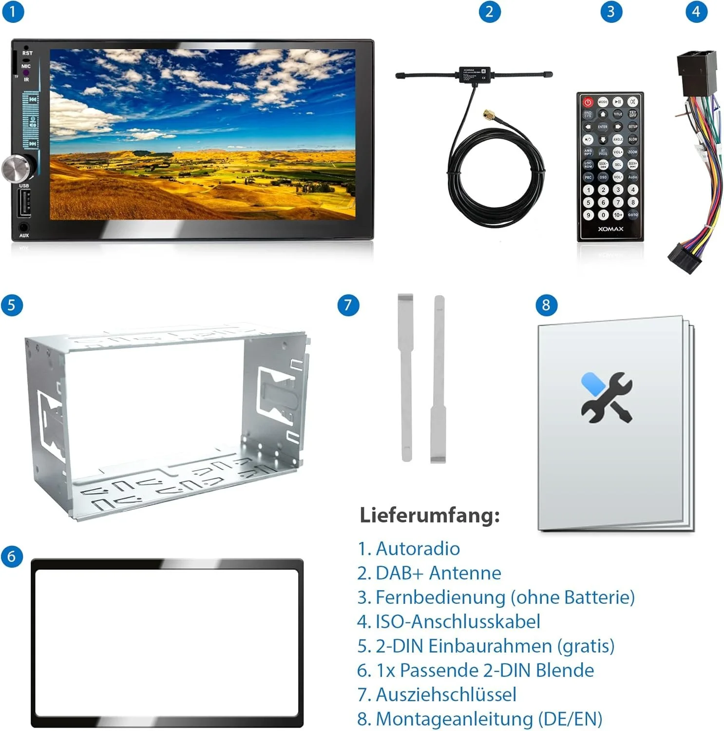 Автомагнітола XOMAX XM-2V784D / 7" / Сенсорна / Bluetooth / USB / AUX / microSD slot / DAB+ / 2DIN, фото №9 Автомагнітола XOMAX XM-2V784D / 7" / Сенсорна / Bluetooth / USB / AUX / microSD slot / DAB+ / 2DIN, фото №9