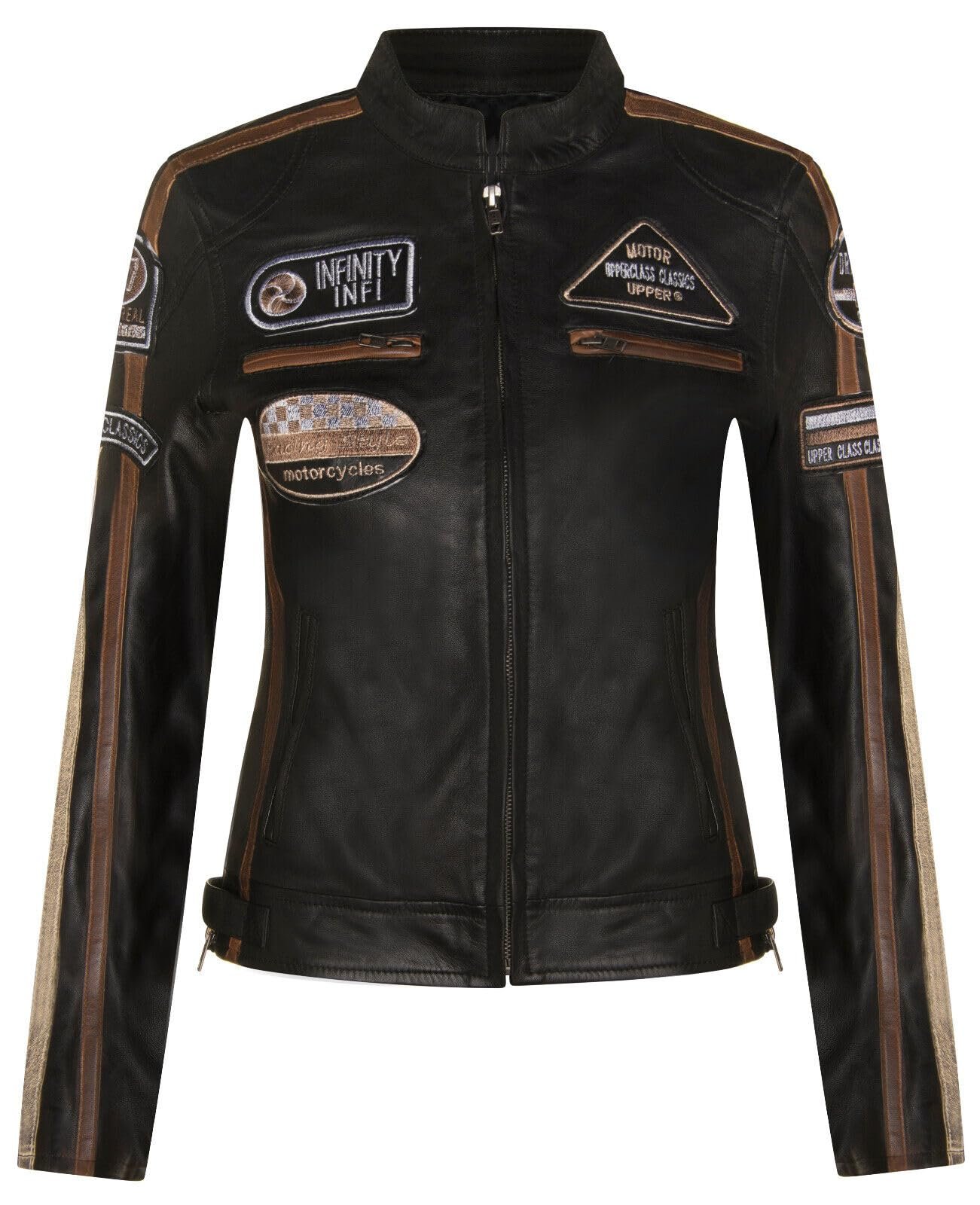 Кожаная Куртка Infinity Leather Женская Байкерская Повседневная Мото с нашивками, фото №1