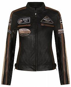 Кожаная Куртка Infinity Leather Женская Байкерская Повседневная Мото с нашивками - Фото 1