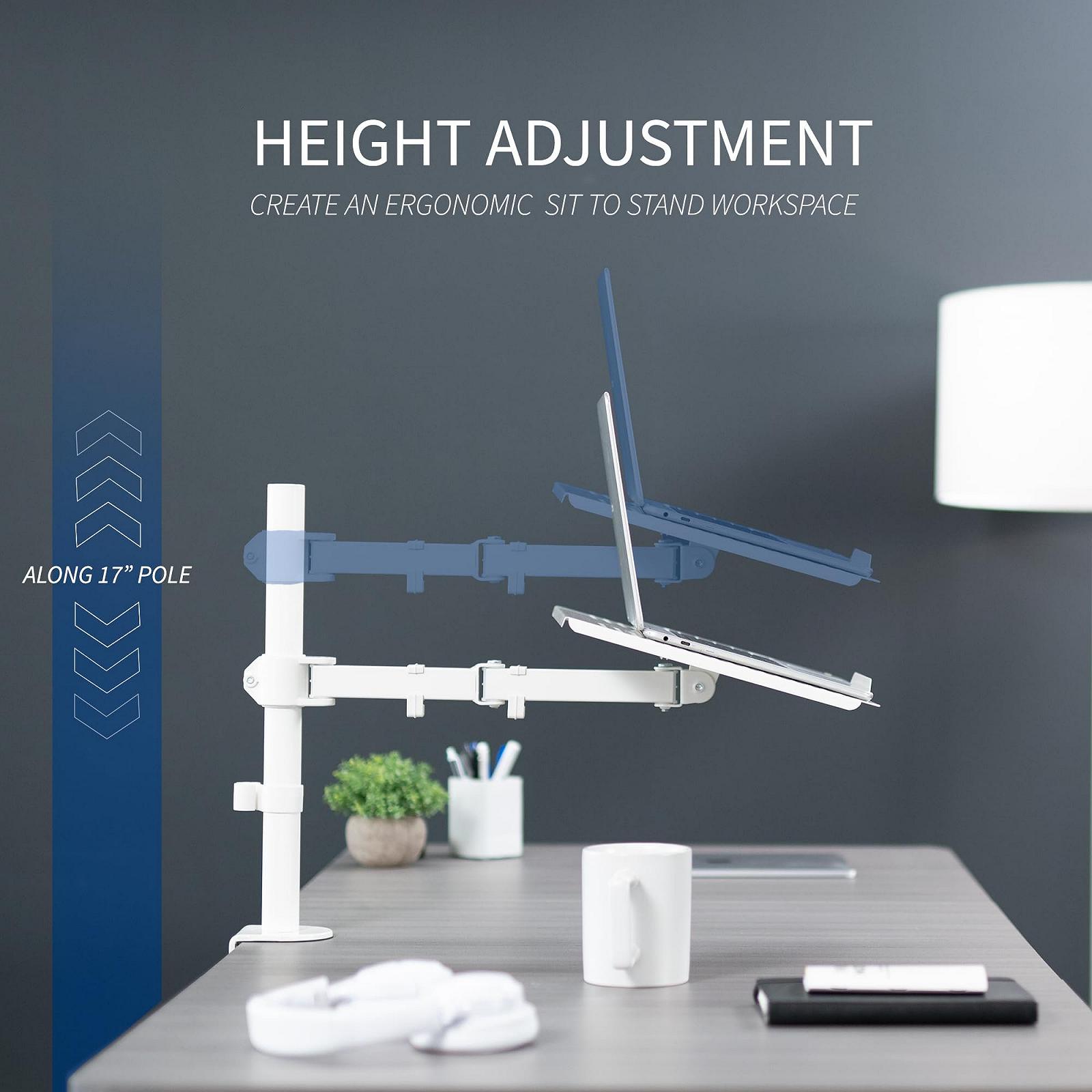 Подставка для ноутбука VIVO Stand-V001LW, полностью регулируемая, крепление C-Clamp, белая, фото №5