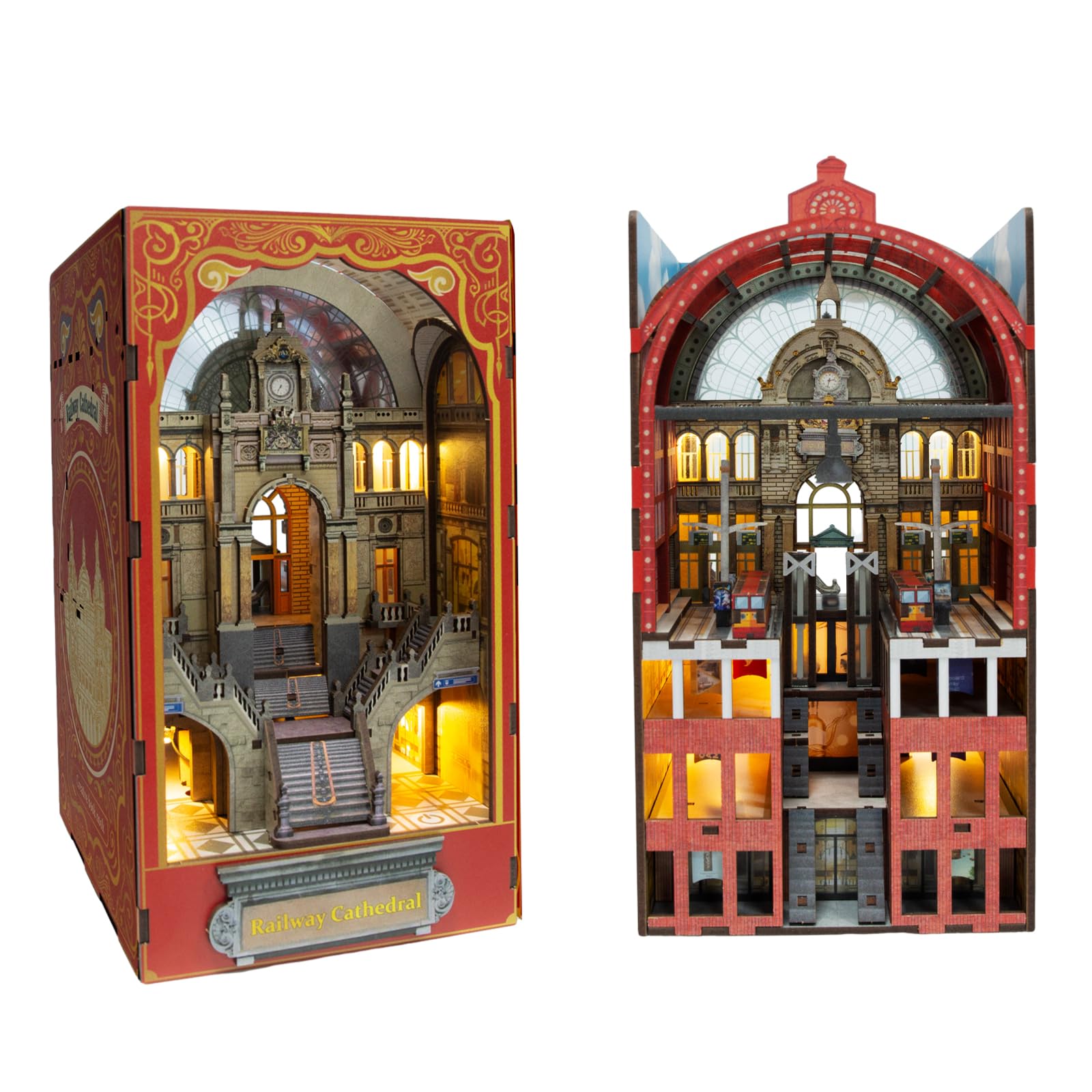 Конструктор DIY Book Nook Railway Cathedral з LED-освітленням дерев'яний ляльковий будиночок 3D дерев'яні пазли для дорослих, фото №1