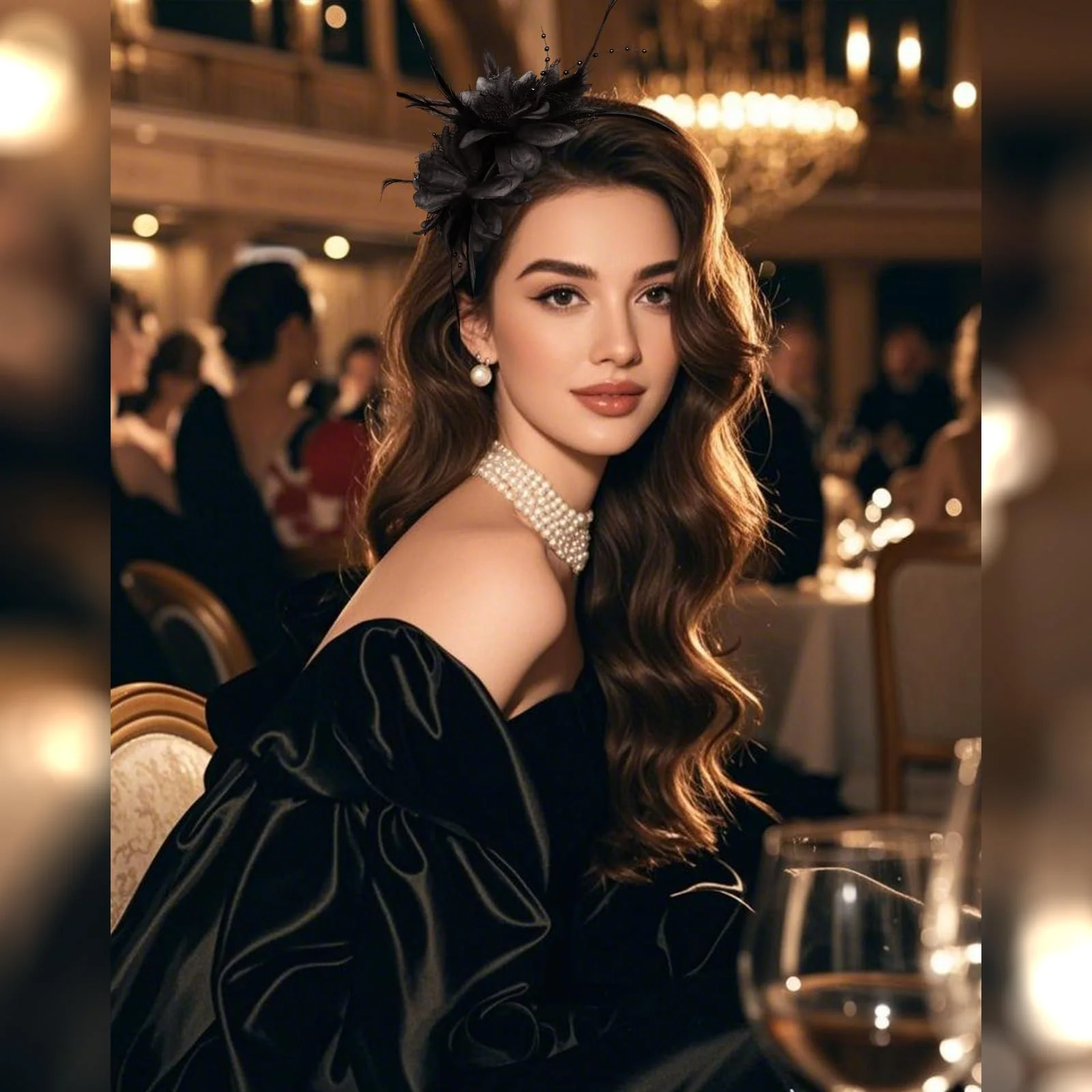 Обруч з пір'ям і штучними квітами (2 шт.), фото №5