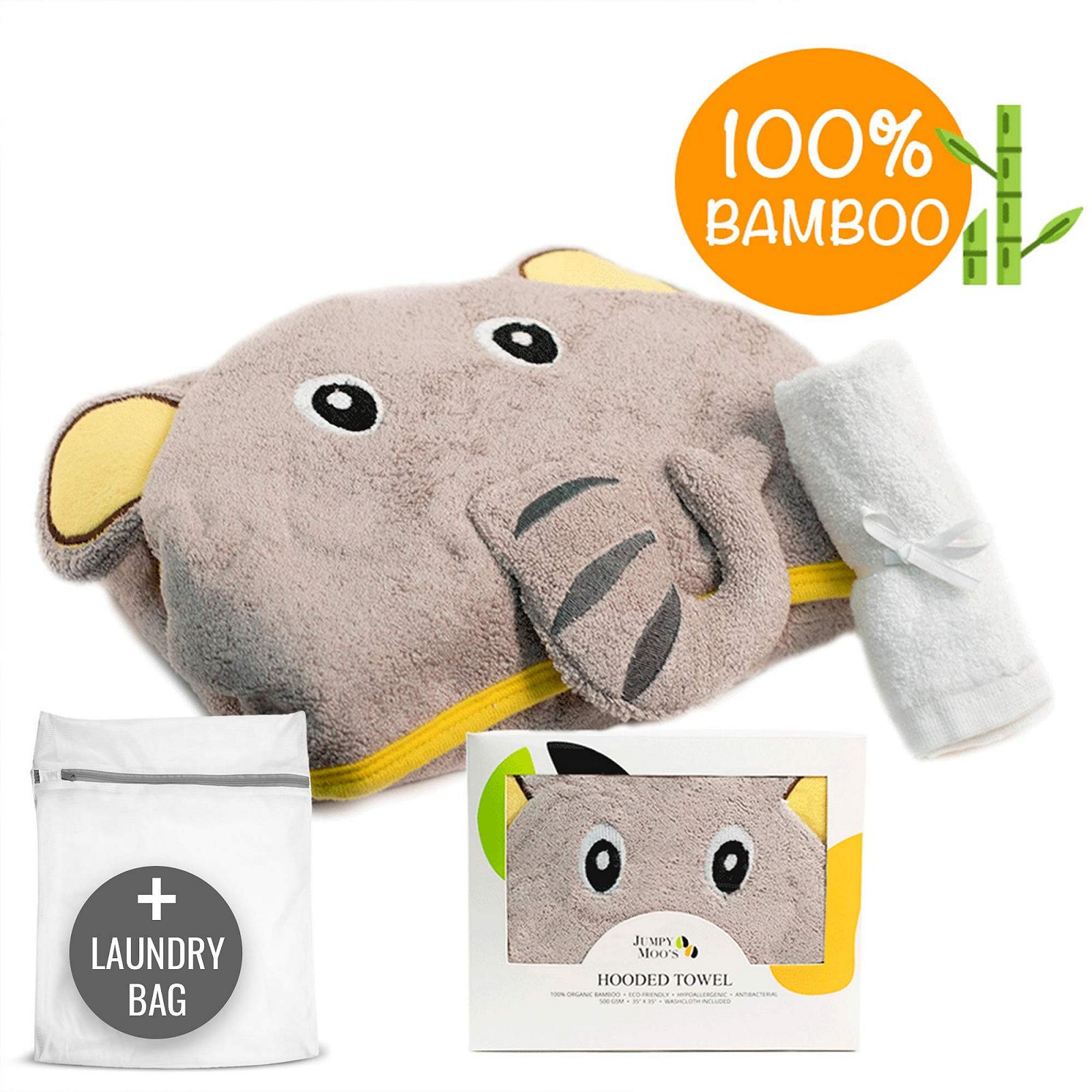 Полотенце с капюшоном JM Bamboo для новорожденных, бамбук 100%, 35" x 35", слон, фото №2
