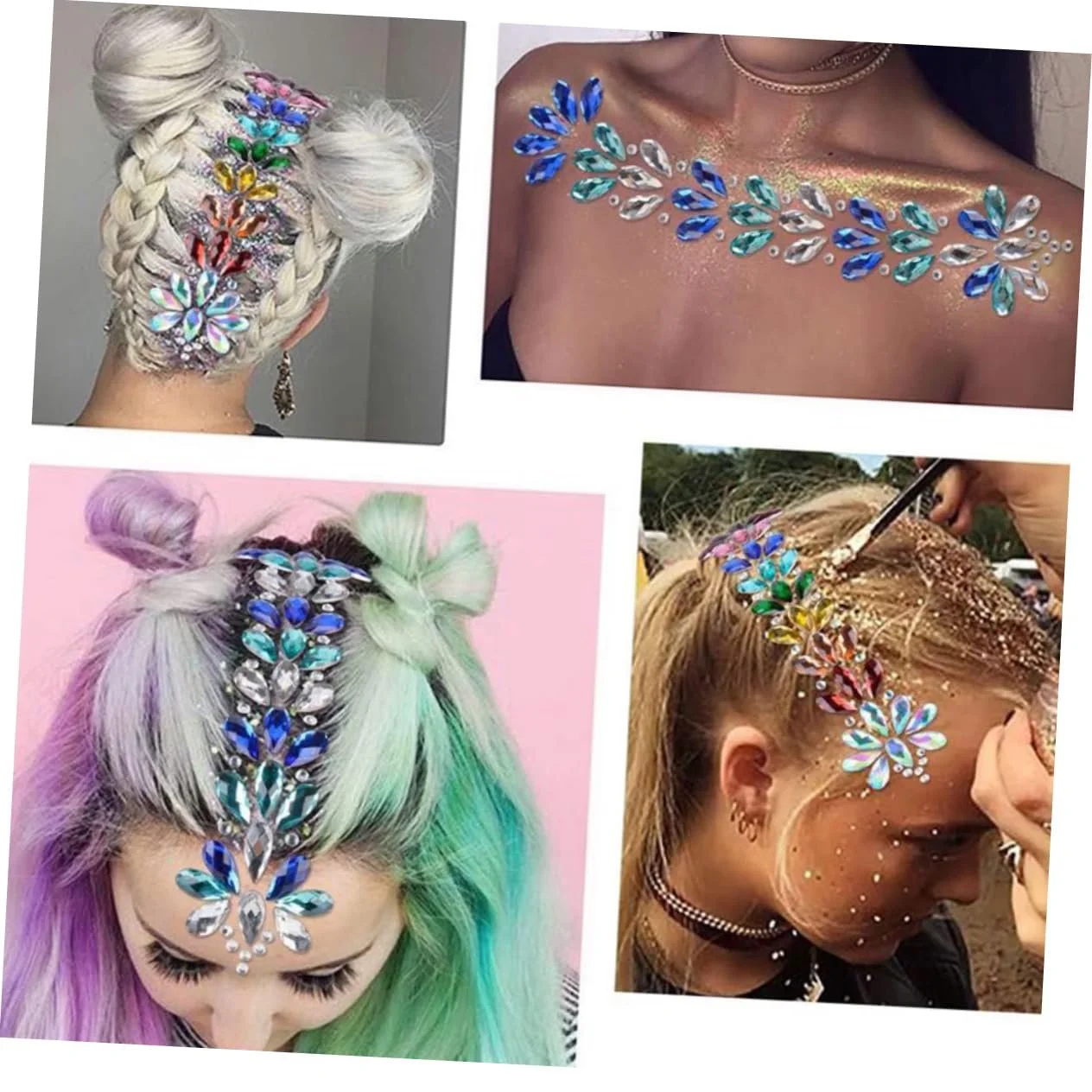 Наклейки Стразы для Лица FOMIYES 5 шт Блестки Белый, Голубой и Радужный, фото №3