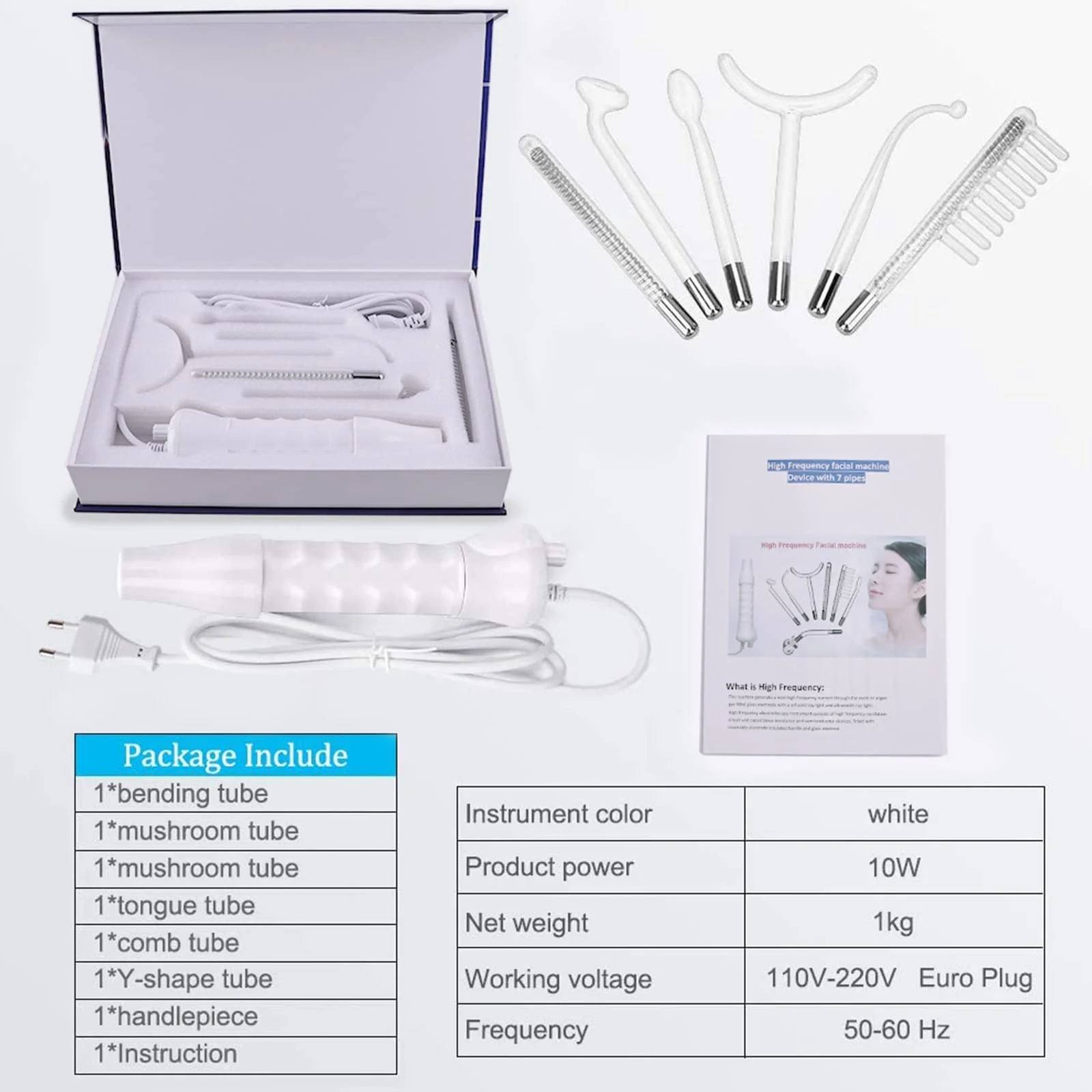 Апарат для високочастотної терапії обличчя 6 аргонових електродів Скляні трубки портативний, фото №7