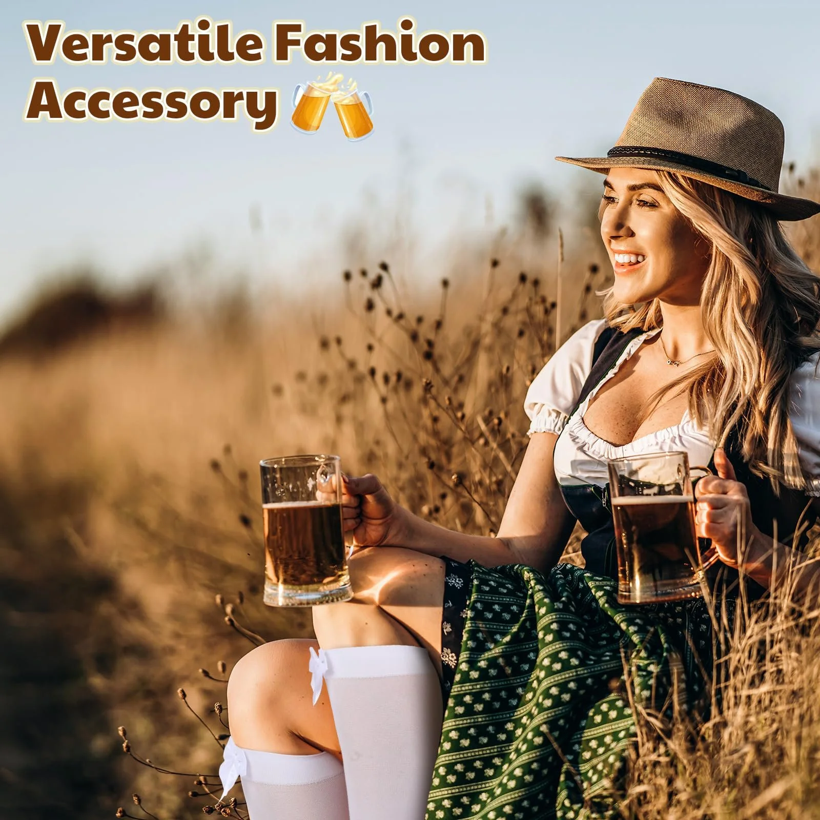 Sintege 2 пары костюмных носков женских Дирндль чулки с бантами и кружевной отделкой Белые костюмные гольфы выше колен, фото №7 Sintege 2 пары костюмных носков женских Дирндль чулки с бантами и кружевной отделкой Белые костюмные гольфы выше колен, фото №7