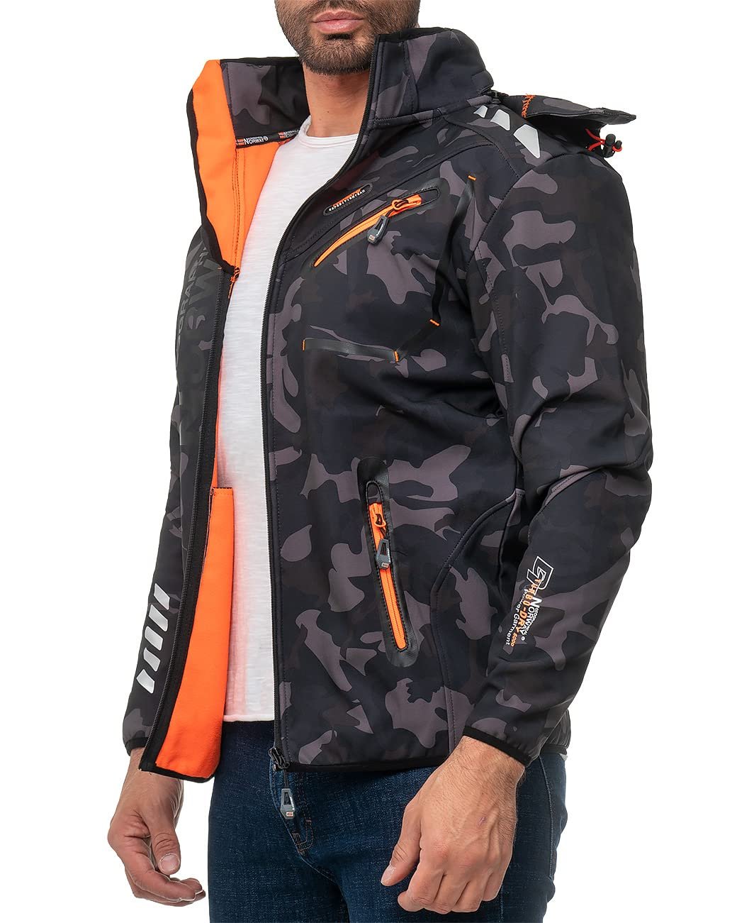 Софтшелл Куртка Geographical Norway с капюшоном Функциональная Ветрозащитная Стойка-воротник Защита от холода Для активного отдыха Туризма Кемпинга, фото №3