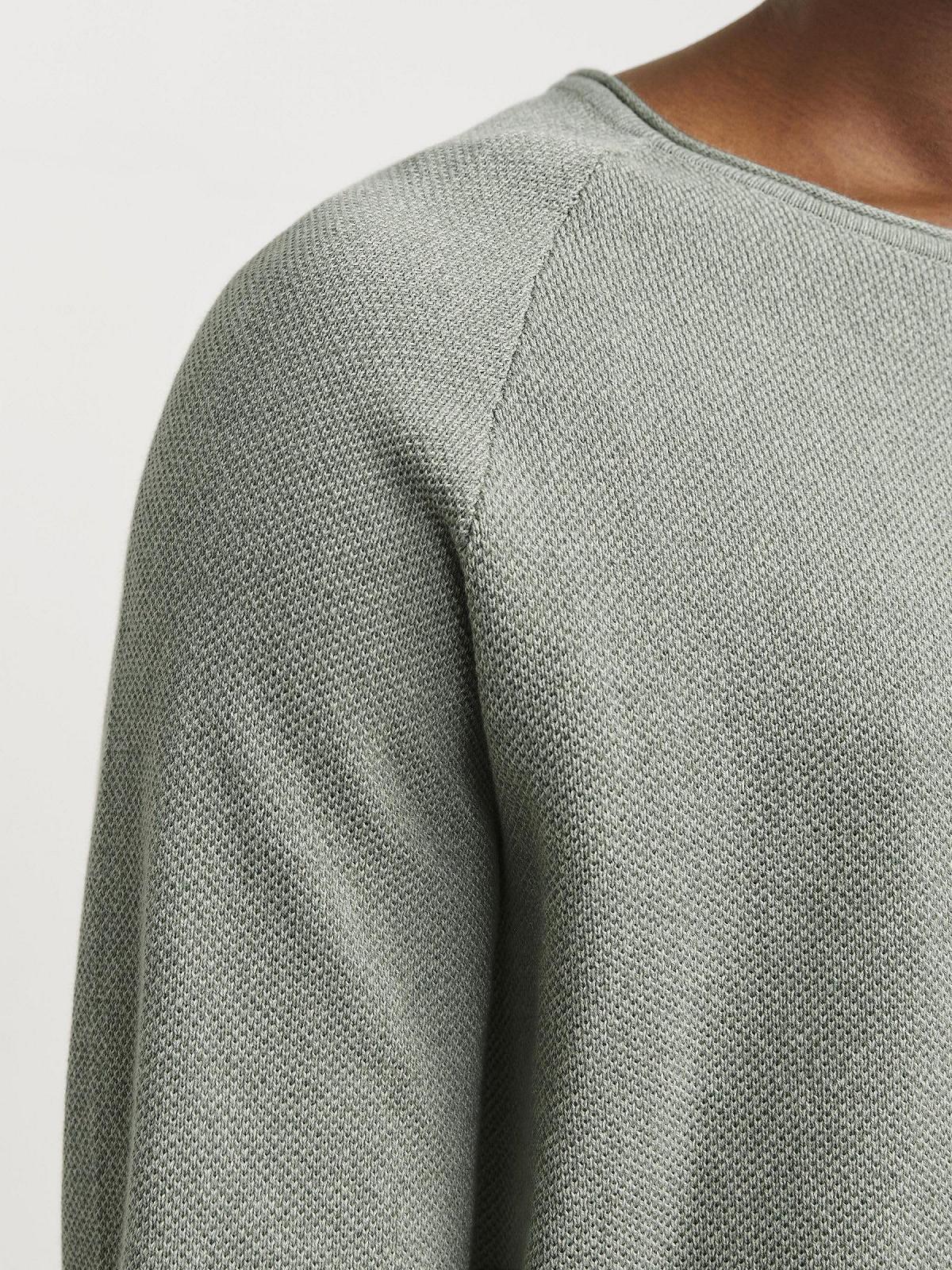 В'язаний пуловер JACK & JONES JJEHILL чоловічий, з круглим вирізом, однотонний, з довгими рукавами, бавовняна сорочка, фото №5