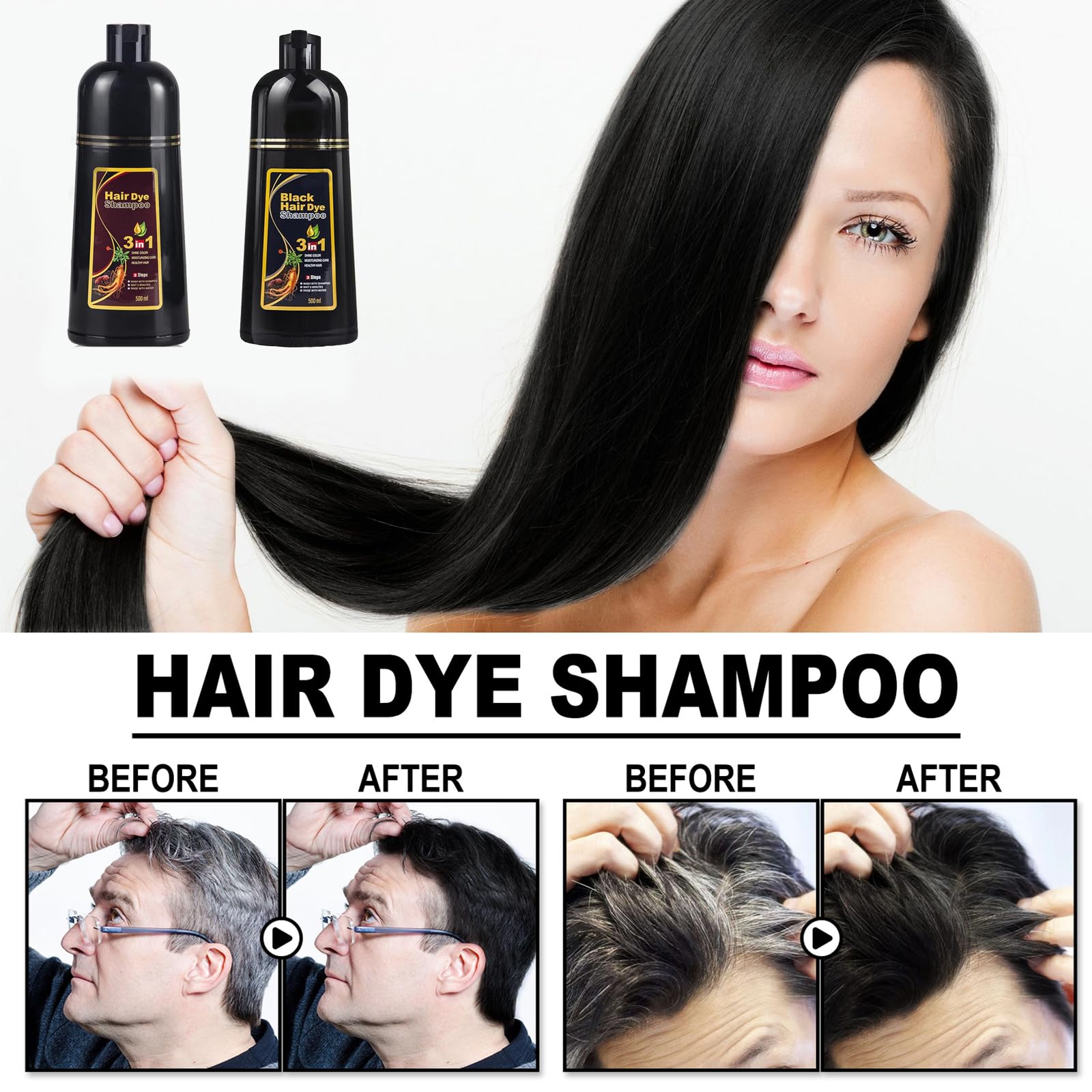Шампунь Pemarlis Instant Hair Shampoo 500 мл Натуральний чорний 3 в 1 для чоловіків і жінок, фото №3