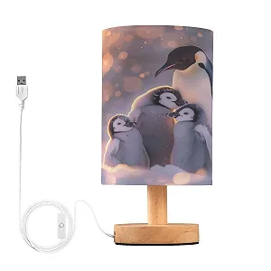 Настільна лампа Cute Penguins Eye Care з лляним абажуром USB - Фото 1