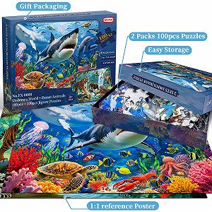 Купить Пазл 2 набора по 100 деталей Underwater World and Forest Animals 41 x 28 см - Фото 1 Пазл 2 набора по 100 деталей Underwater World and Forest Animals 41 x 28 см - Фото 1
