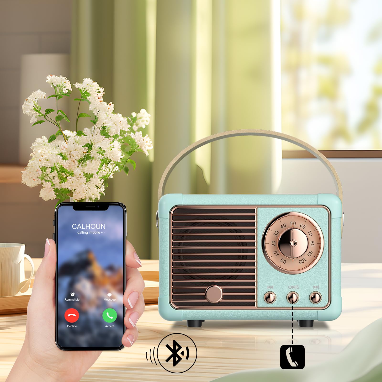 Ретро Bluetooth Портативна колонка Mini Nostalgia Radio Old Fashioned Classic Style TF Card Function Безпровідний Зв'язок м'ятний зелений, фото №5 Ретро Bluetooth Портативна колонка Mini Nostalgia Radio Old Fashioned Classic Style TF Card Function Безпровідний Зв'язок м'ятний зелений, фото №5