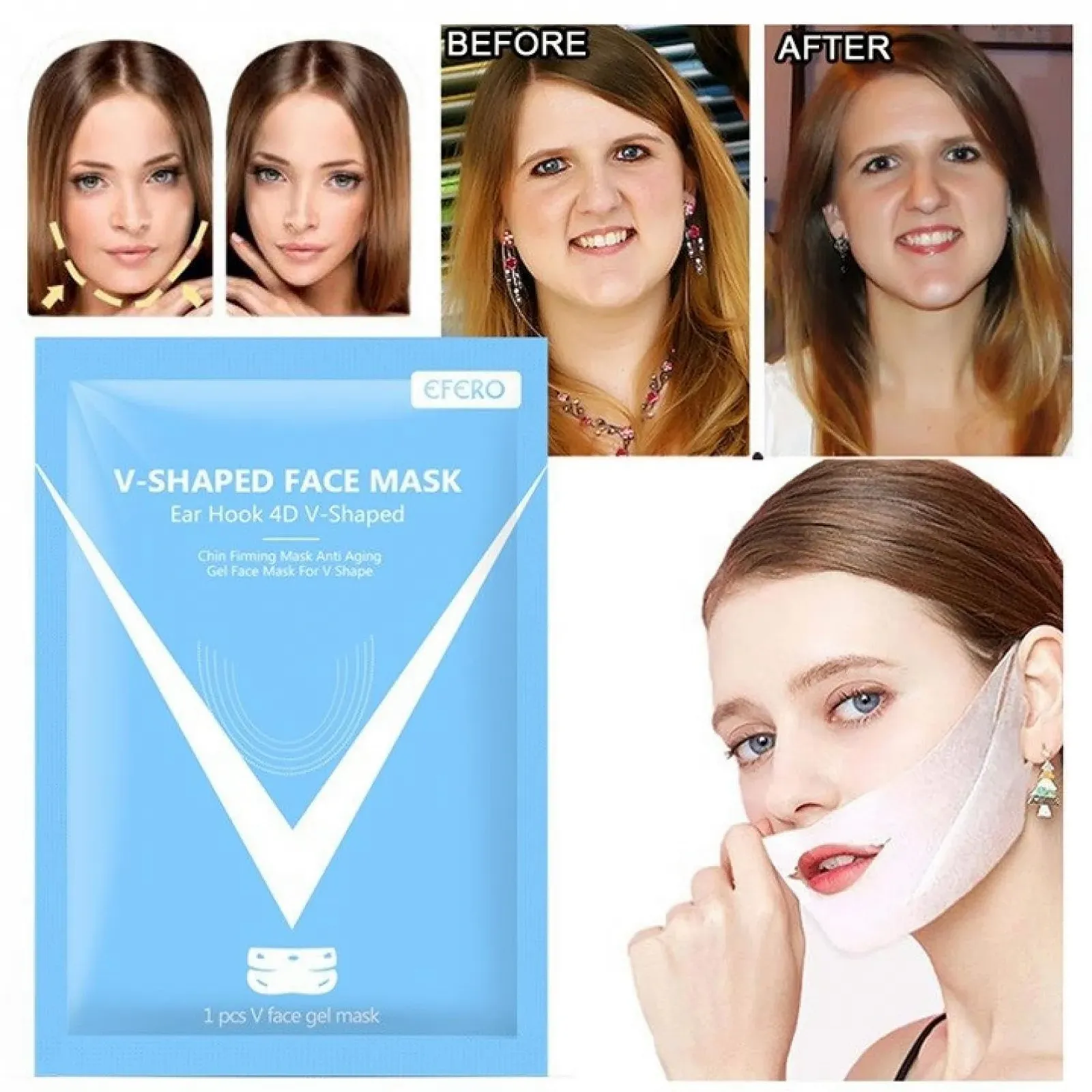 Маска Bloskin для підборіддя, багаторазова, для ліфтингу обличчя V-Line (2 упаковки), фото №3