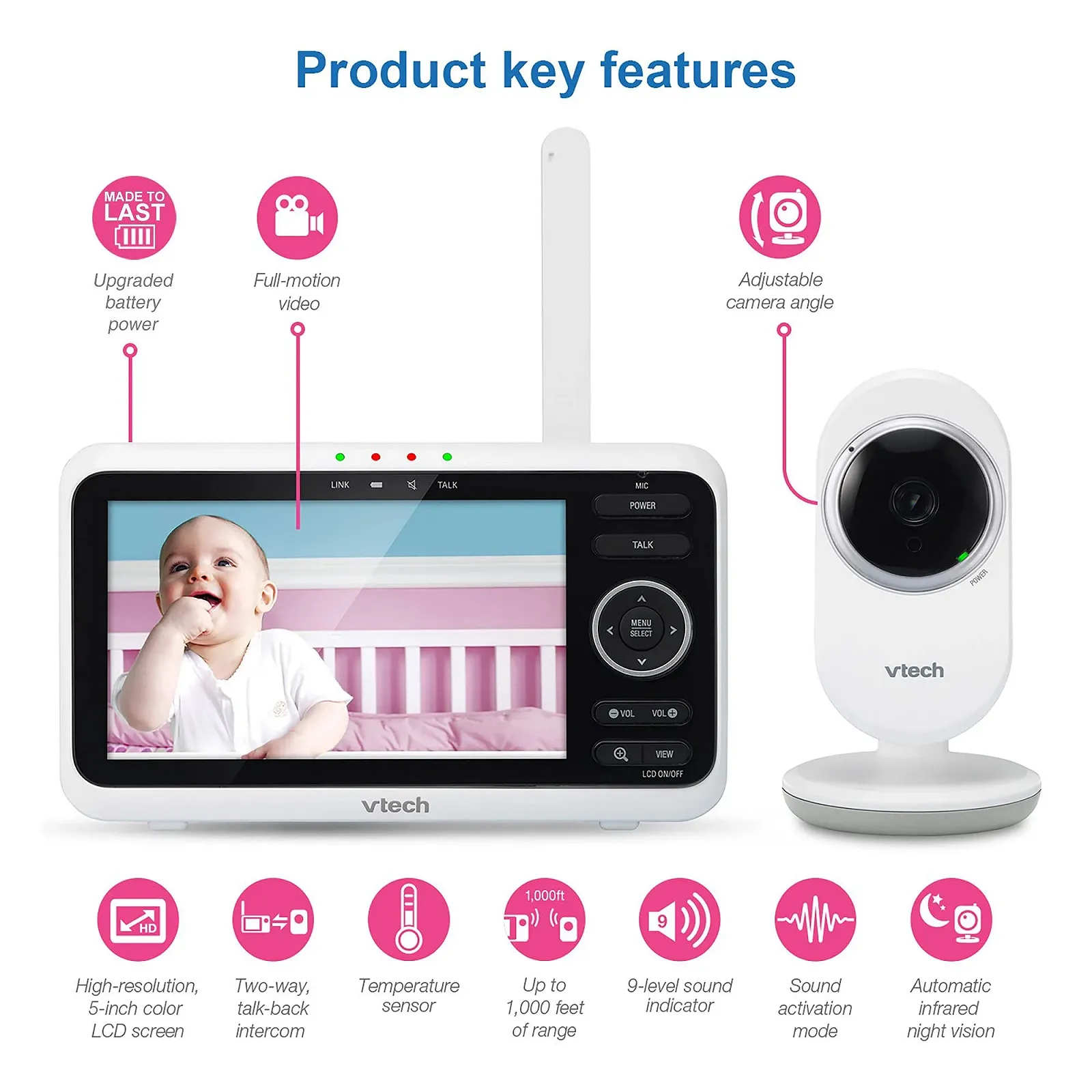Відеоняня VTech VM350 5" LCD з поворотною камерою та нічним баченням, фото №6