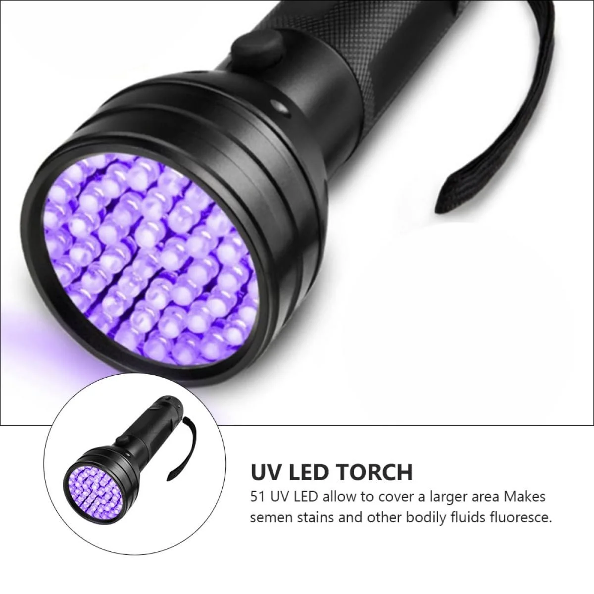 Ультрафіолетовий ліхтарик LED Алюмінієвий сплав Портативний з ремінцем для виявлення флуоресценції та сечі домашніх тварин, фото №6