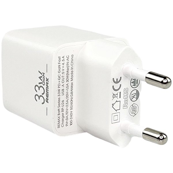 Швидка GaN зарядка 33W Remax RP-U26 PD+QC 1xType-c 1xUSB Білий, фото №2