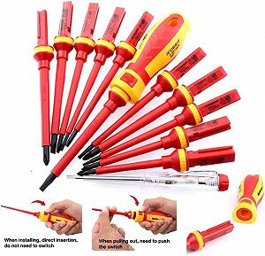 Набор отверток Roundsky 13 штук VDE изолированные высоковольтные 1000 В магнитные шлицевые Torx synthetic.ua - Фото 1