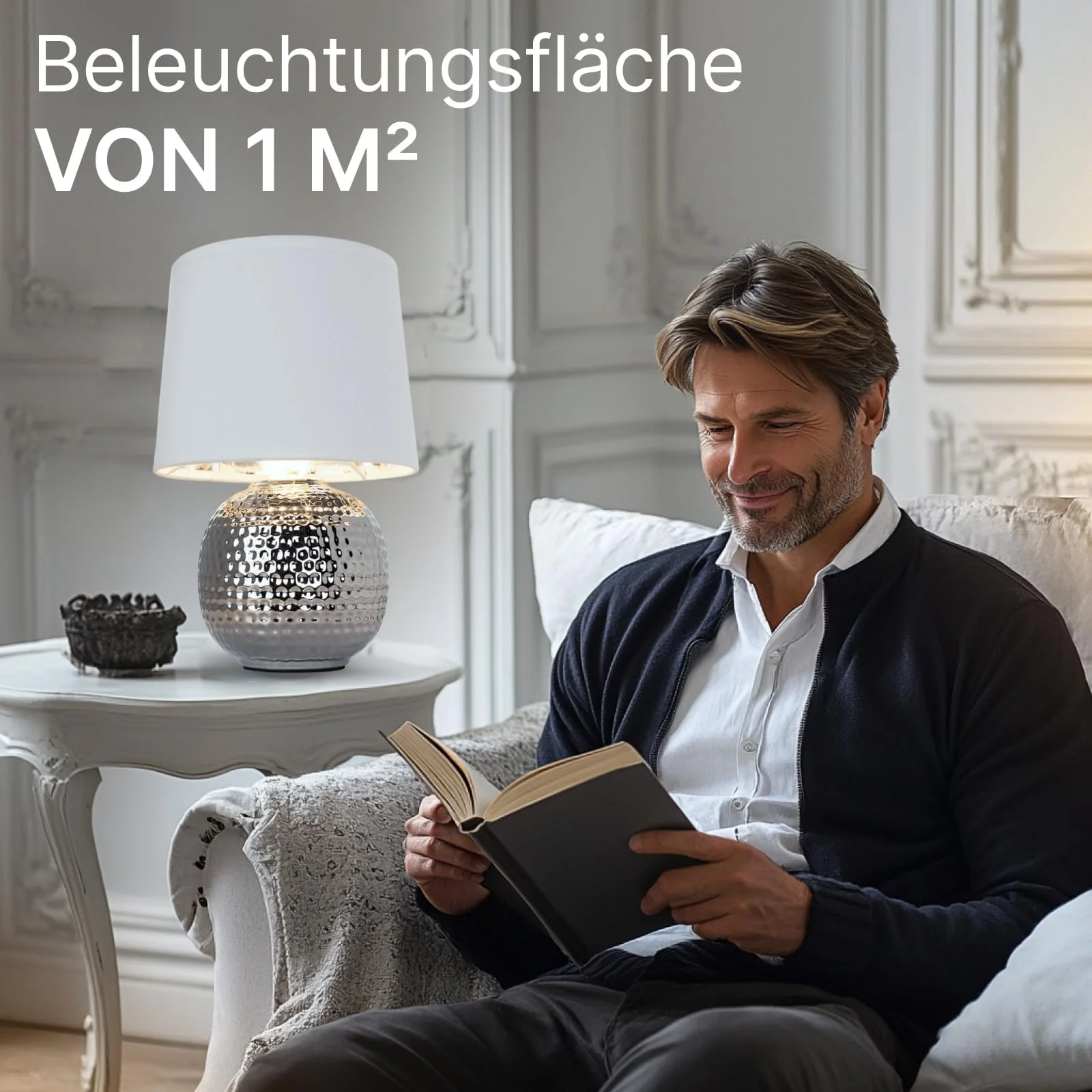 Настільна лампа LED ARTE LAMP Merga A4001LT-1CC димована хром білий текстильний абажур з кабелем, фото №8