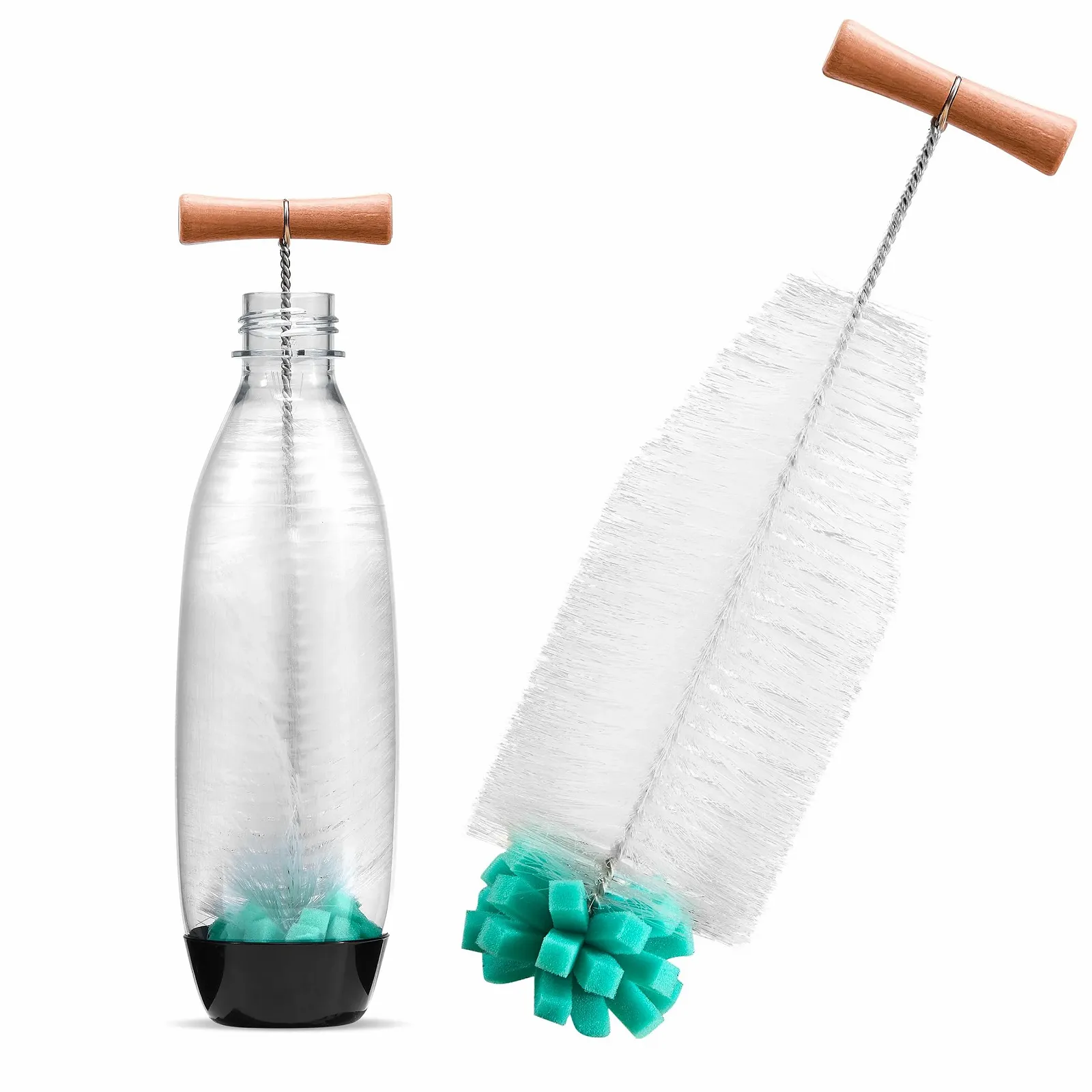 Щітка vinlley 35 см ергономічна ручка біла щетина та зелена губка для Sodastream, фото №5