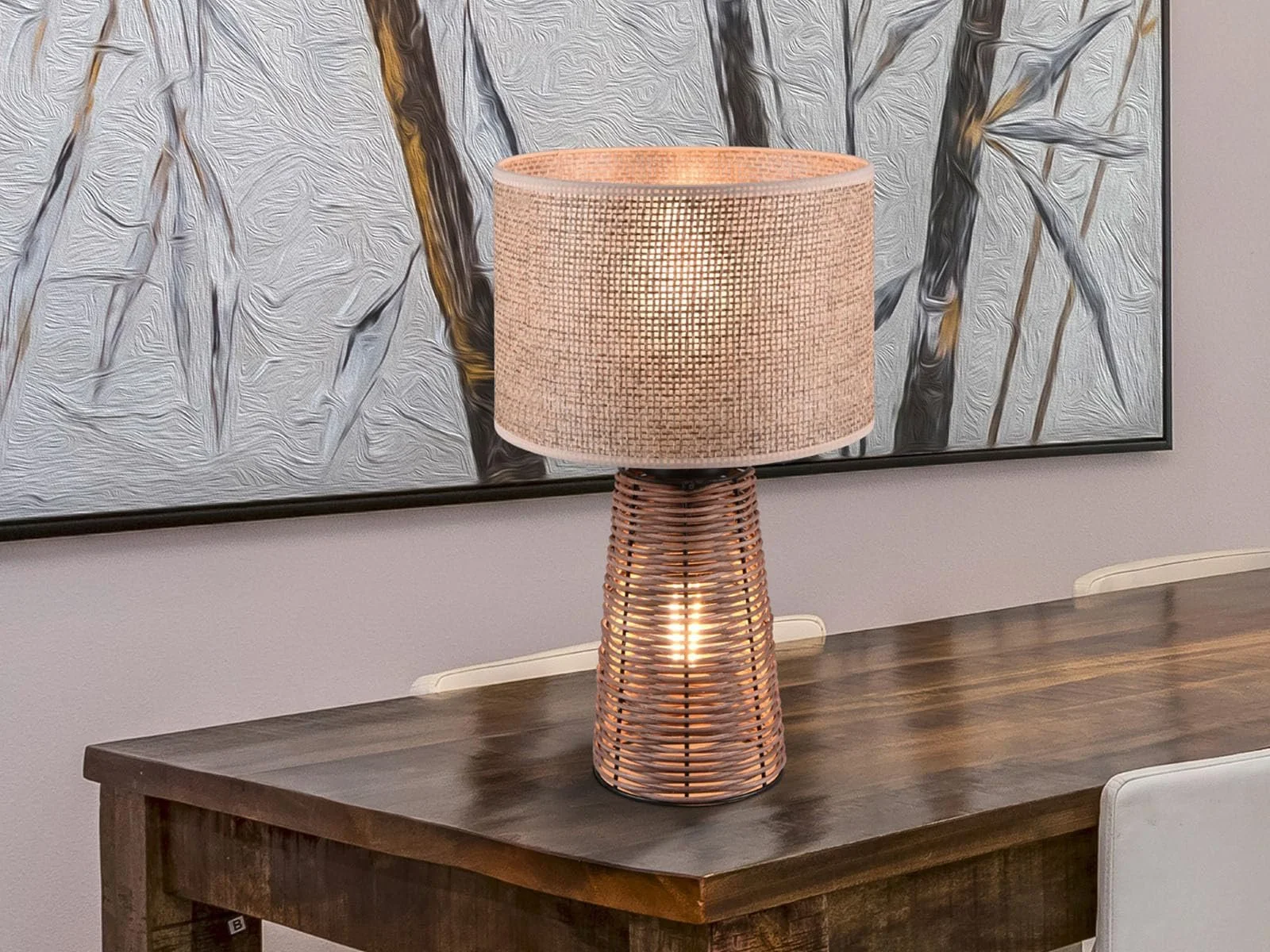 Настільна лампа meineWunschleuchte Rattan Wicker 40 см Коричнева, фото №2