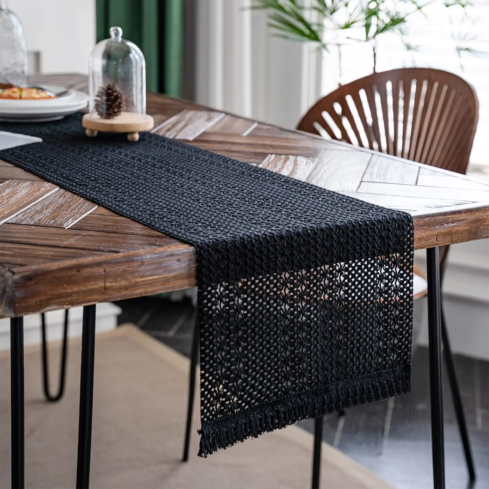 Ранер Weldomcor Macrame Boho Бавовна Льон 30 x 180 см Чорний, фото №1