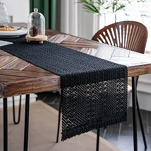 Купити Ранер Weldomcor Macrame Boho Бавовна Льон 30 x 180 см Чорний - Фото 1 Ранер Weldomcor Macrame Boho Бавовна Льон 30 x 180 см Чорний - Фото 1