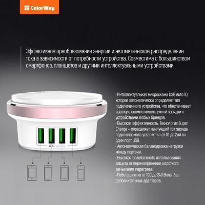 Зарядное устройство ColorWay 4*USB 4.4А + LED лампа 310 Lm (CW-CHL44A), фото №5 Зарядное устройство ColorWay 4*USB 4.4А + LED лампа 310 Lm (CW-CHL44A), фото №5